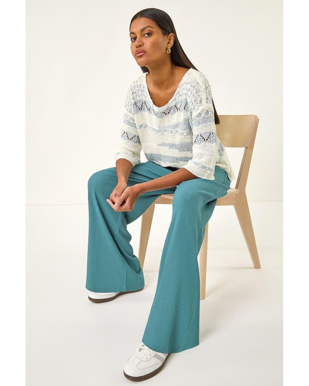 Roman Blue Crinkle Texture Tie Front Trouser