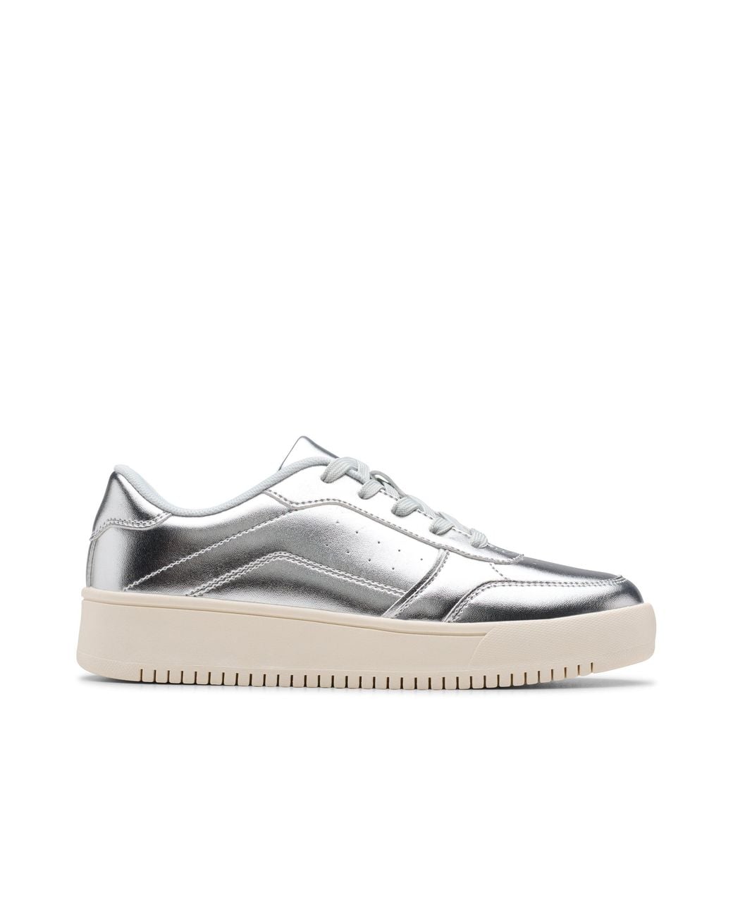Clarks White Barley Step Youth Metallic Trainers, Lace Up