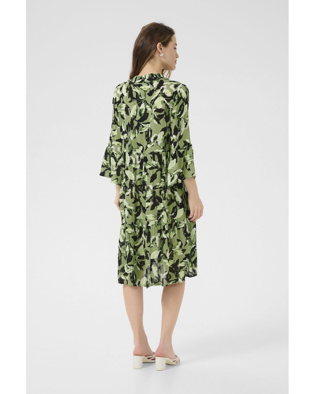 Kaffe Green Edita Tiered Knee-Length V-Neck Dress
