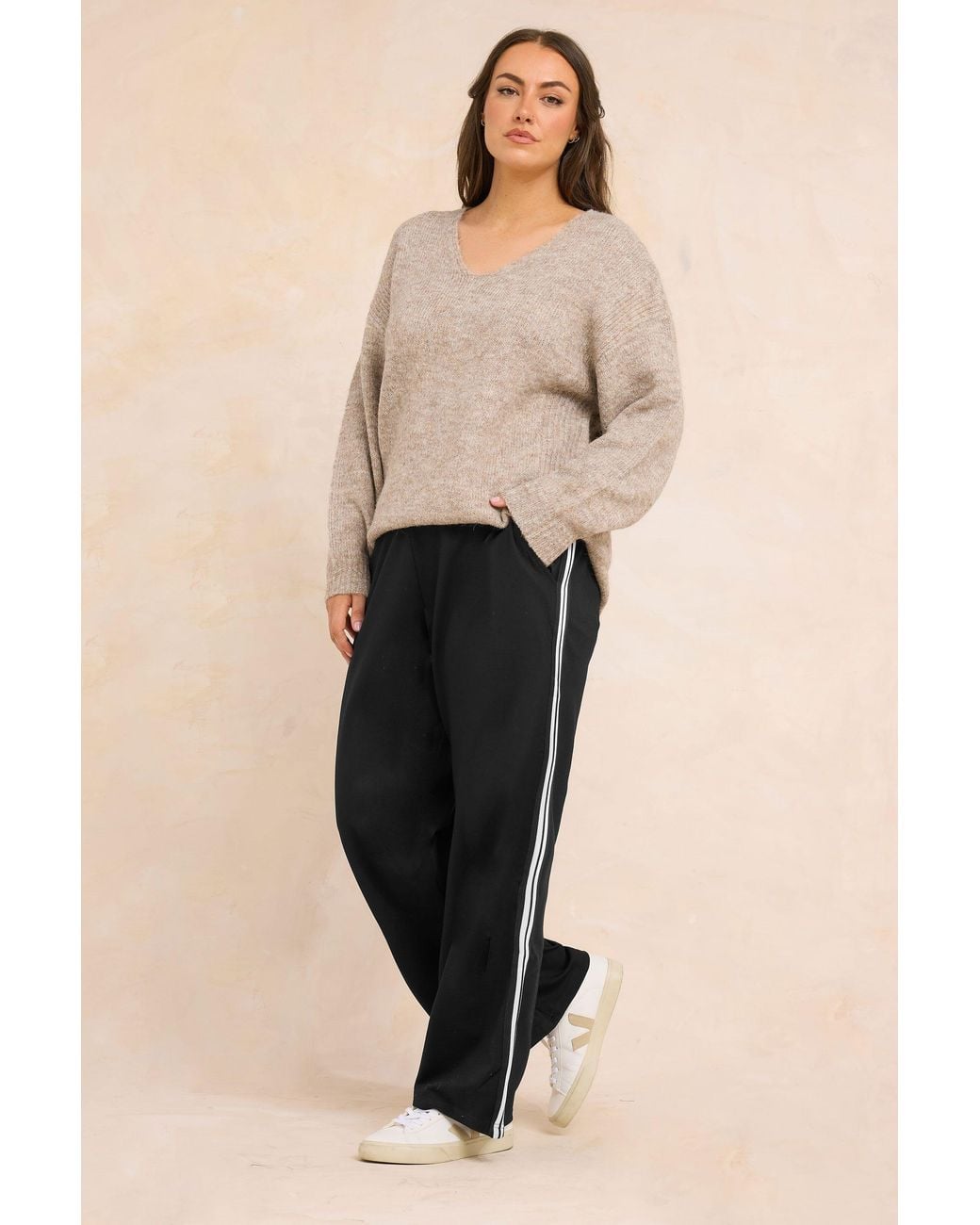 Evans Black Side Stripe Wide Leg Trousers