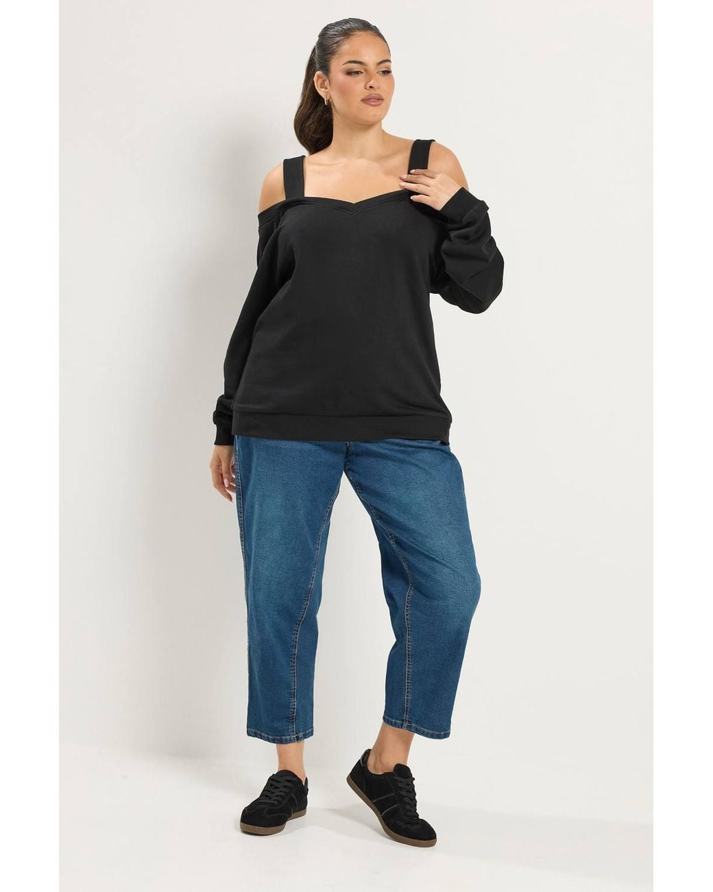 Yours Black Off Shoulder V-Neck Sweatshirt