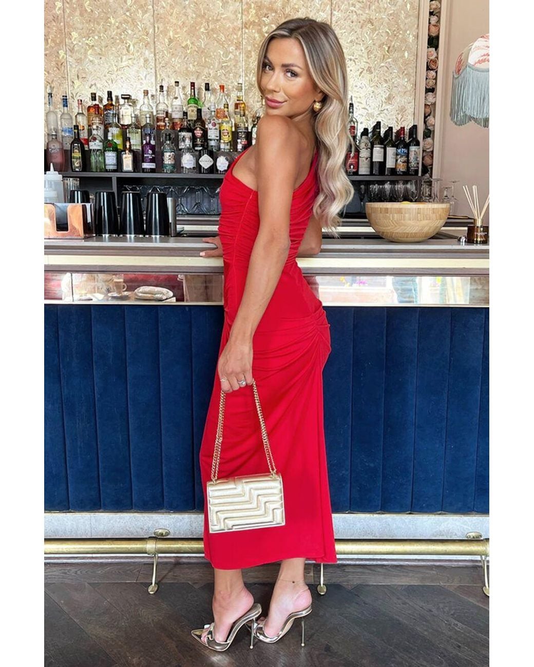 AX Paris Red One Shoulder Knot Skirt Midi Dress