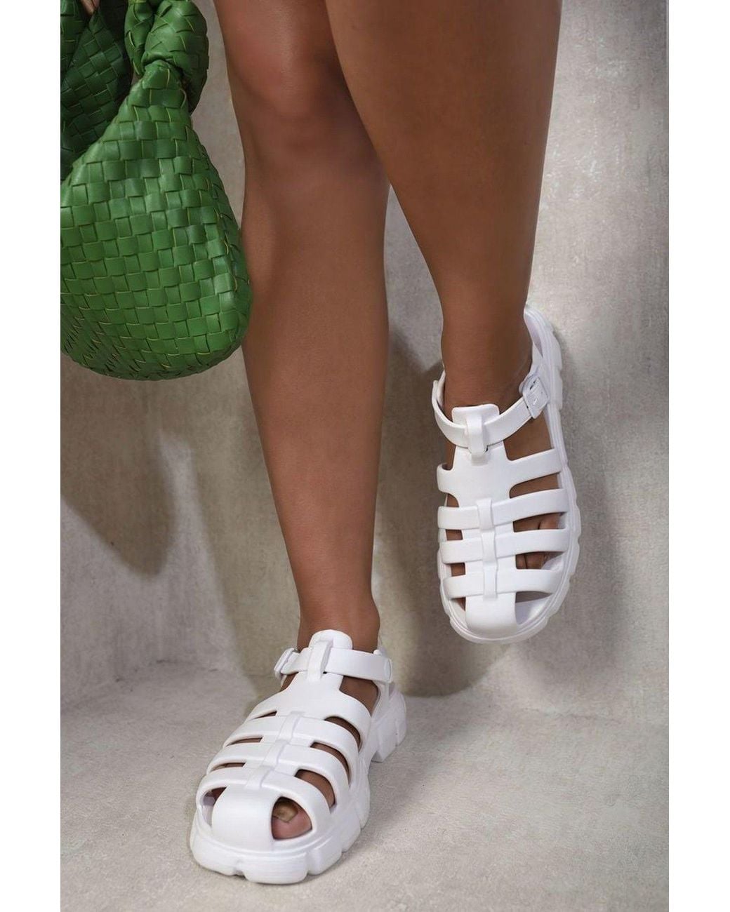 IKRUSH Gray Janelle Summer Round Toe Strappy Chunky Sandals