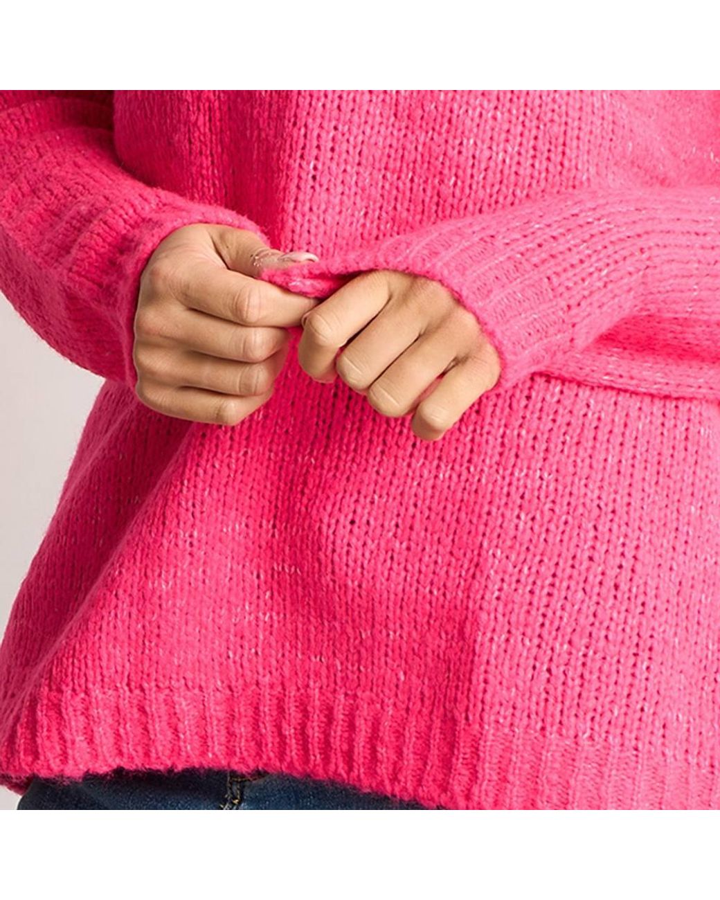 SARTA Pink Contrast Stitch Italian Wool Blend Jumper