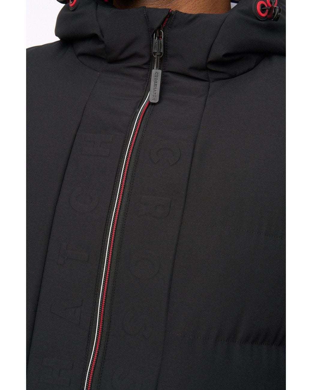 Crosshatch Black Kampnew Hooded Quilted Puffer Jacket With Embossed Detail for men