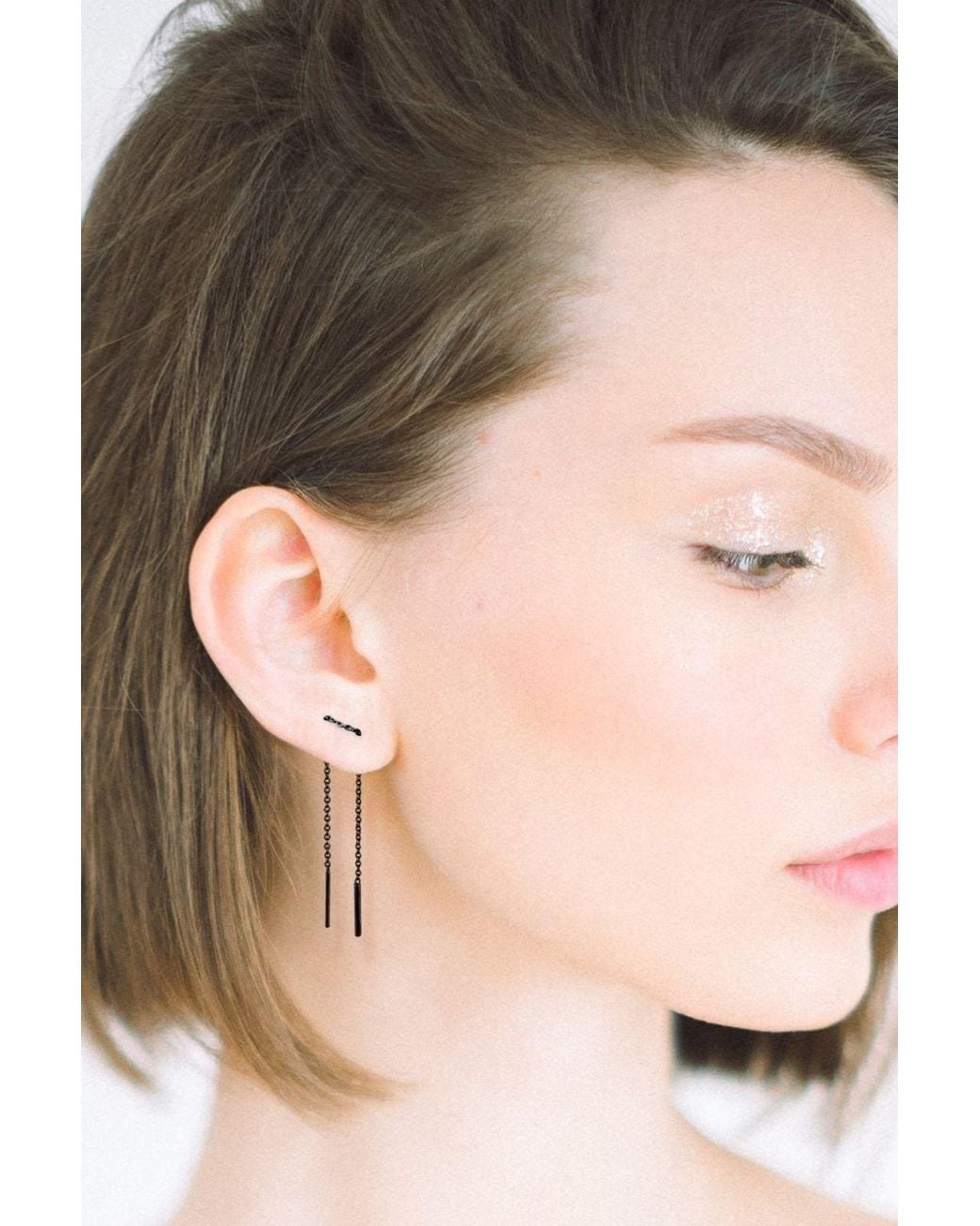 Otis Jaxon London Natural Sterling Short Drop Chain Threader Earrings