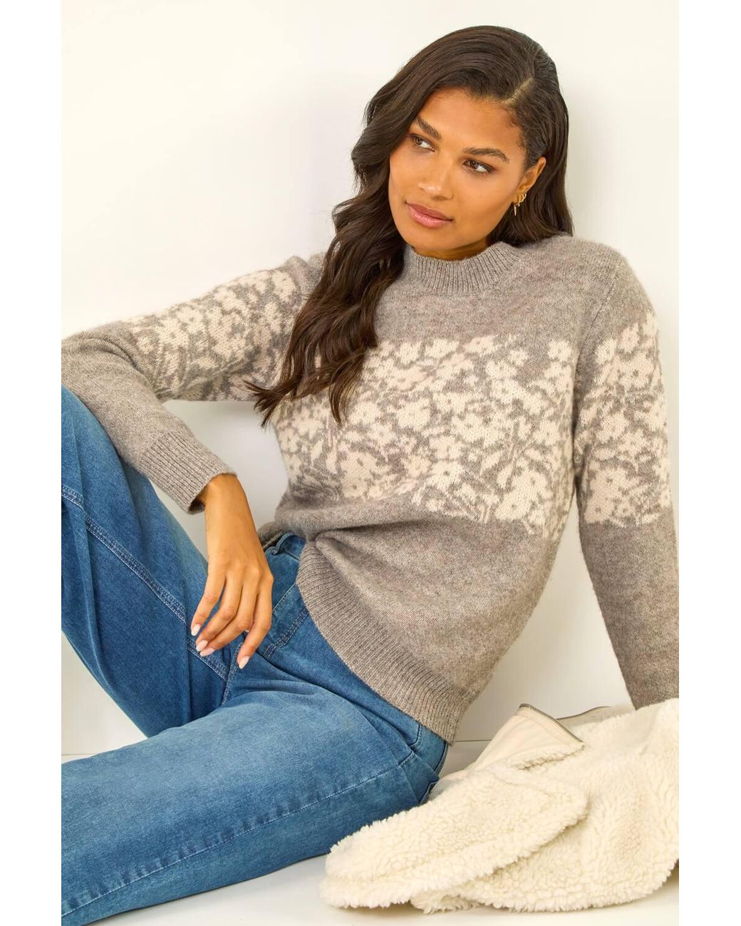 Roman Blue Soft Touch Floral Knit Jumper