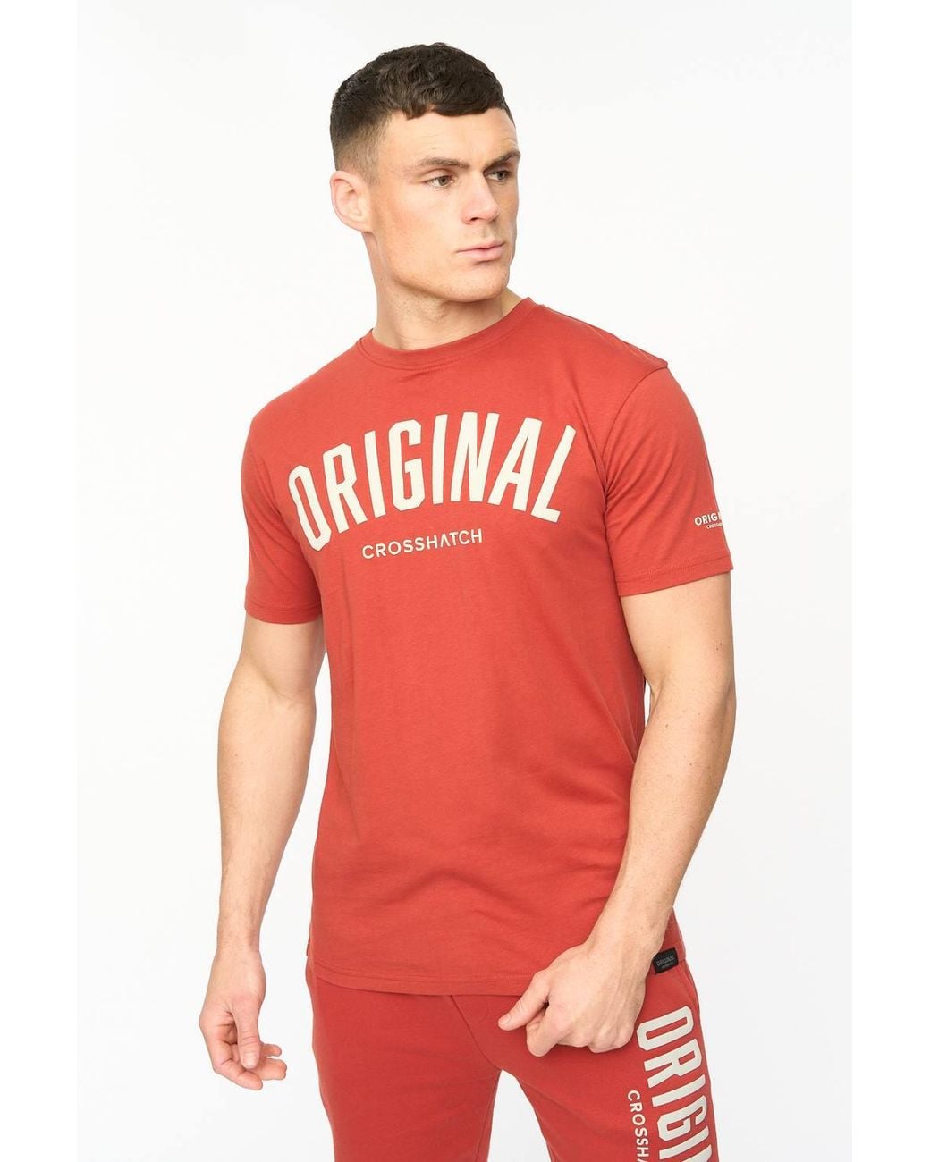 Crosshatch Red Kensby Crew Neck Cotton T-Shirt With High Build Graphics for men