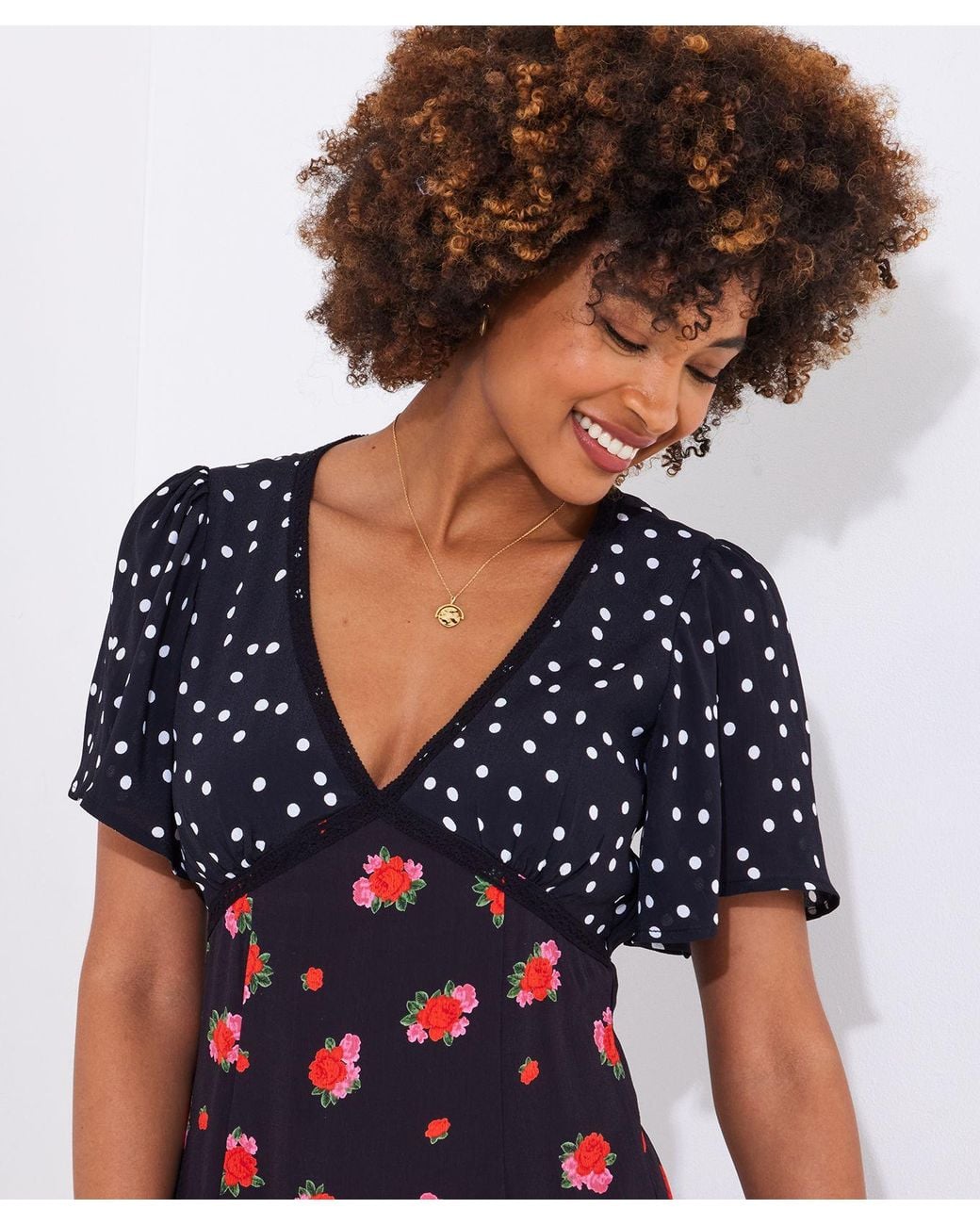 Joe Browns Black Polka Dot Floral Lace Trim Midi Dress
