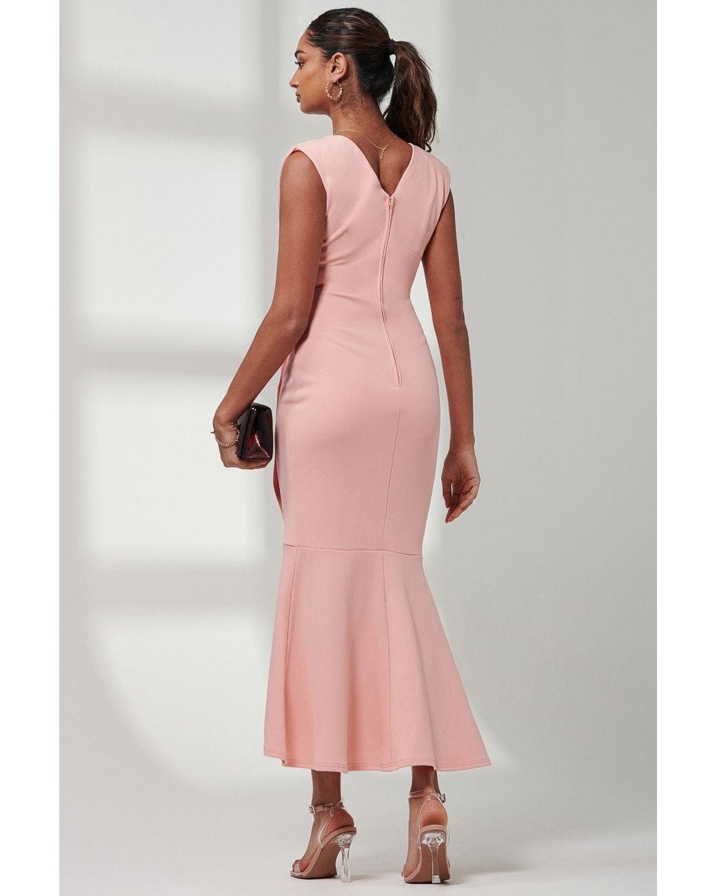 Jolie Moi Pink Mabruka Frill Fishtail Maxi Dress