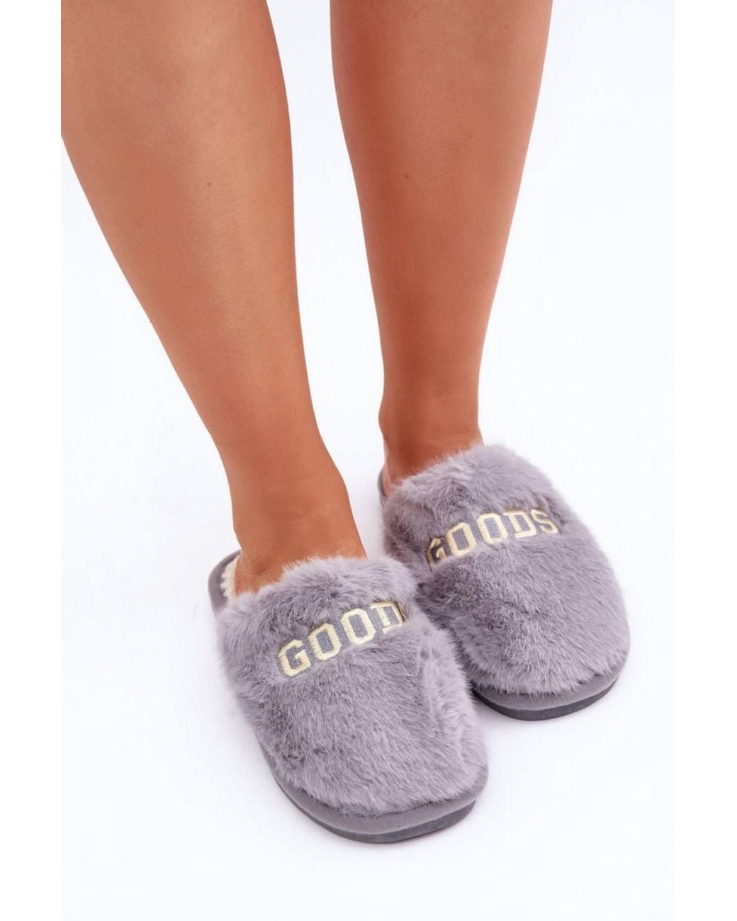 Love Lace White Soft Faux Fur Slippers With Modern Inscription Home Warmth