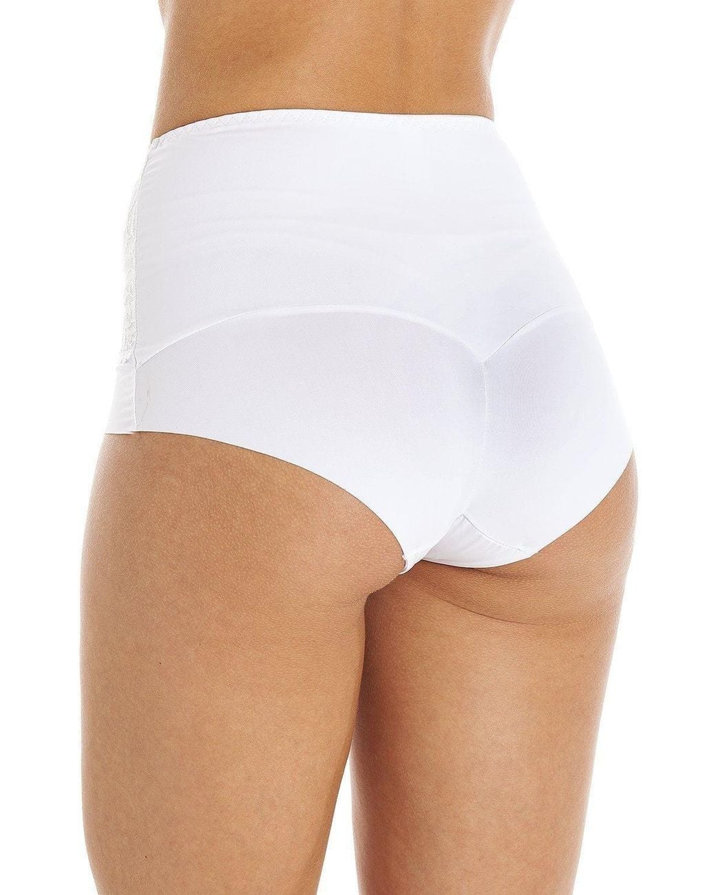 CAMILLE White High Waist Seamless Floral Lace Control Briefs