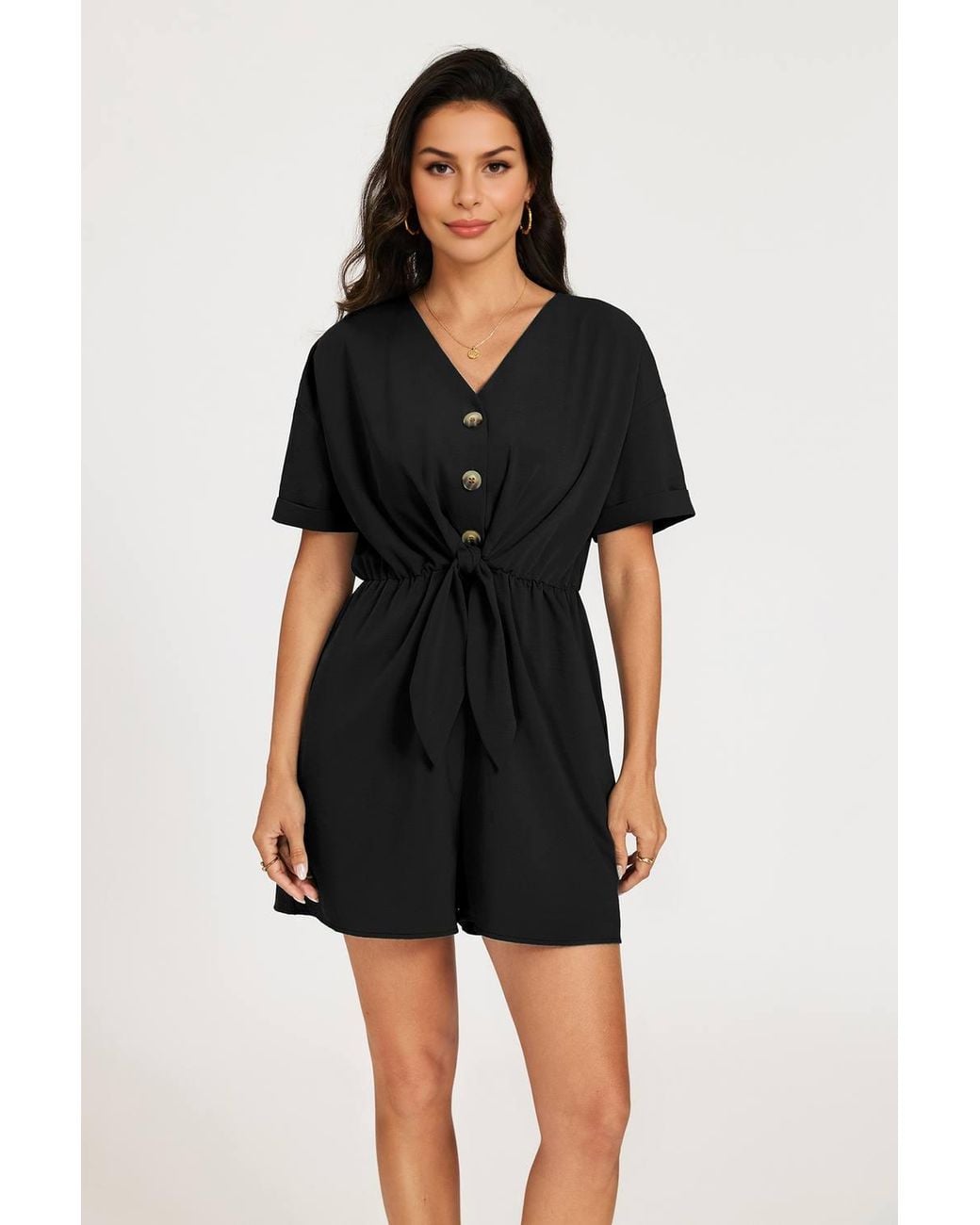 FS Collection Black Button Down Playsuit
