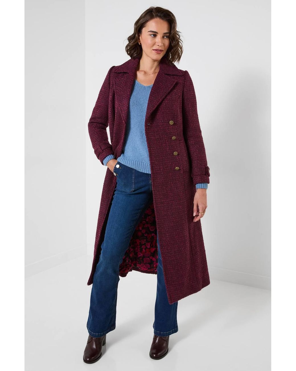 Joe Browns Red Berry Dreams Long Tweed Coat