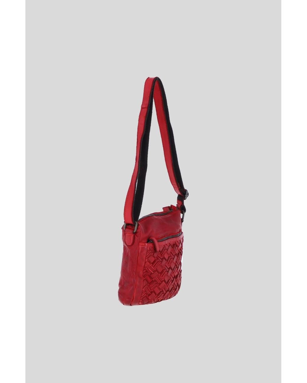 Ashwood Leather Red Leather Woven Design Crossbody Bag With Multiple Zip Pockets