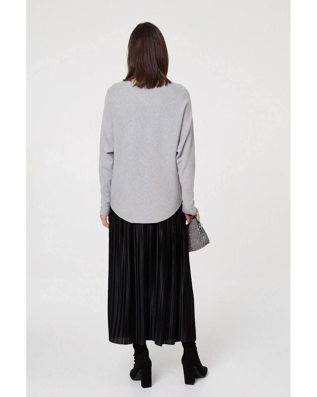 Izabel London Gray Sparkly Heart Print Long Sleeve Jumper