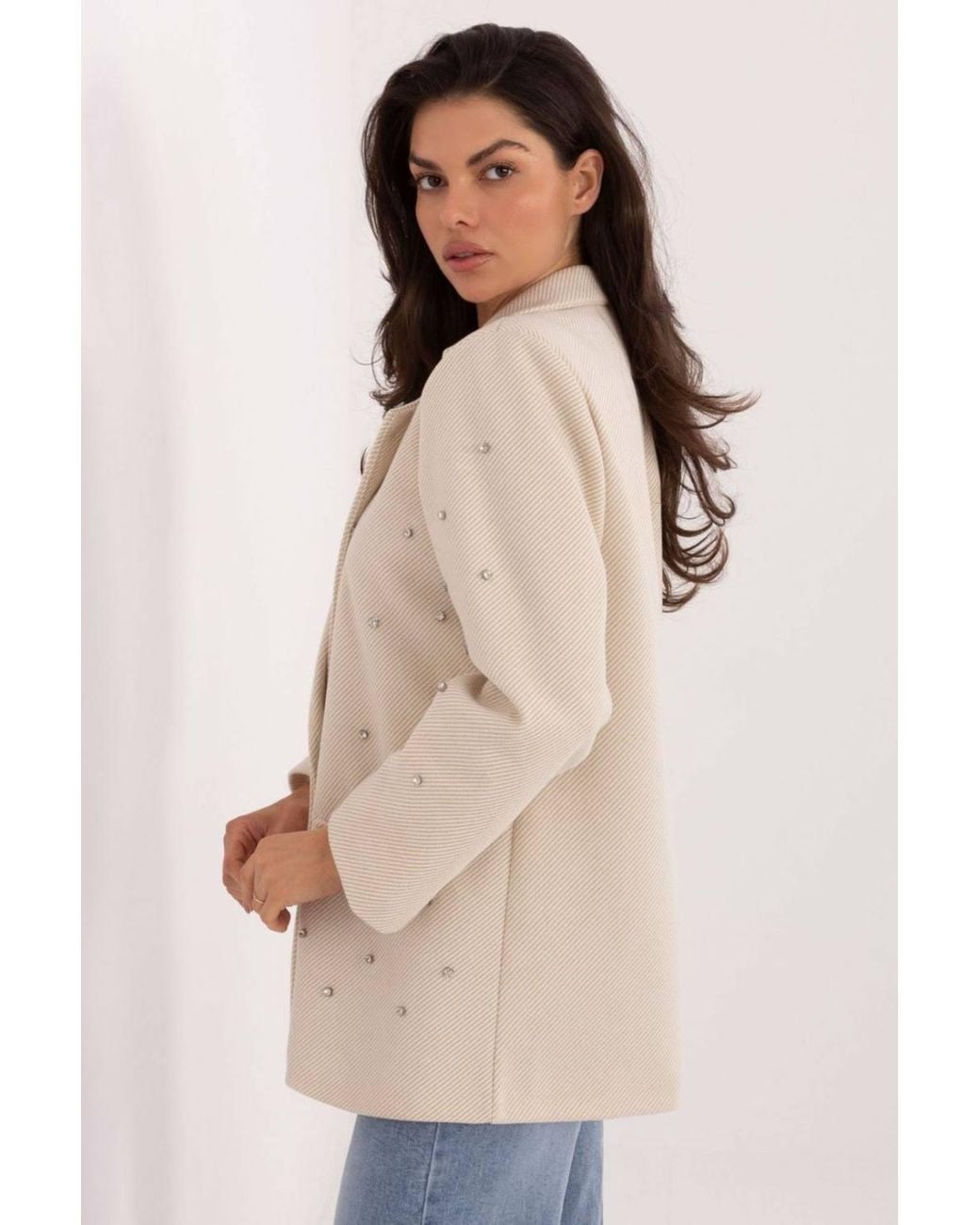 Love Lace Natural Embellished Blazer With Zircon Shine