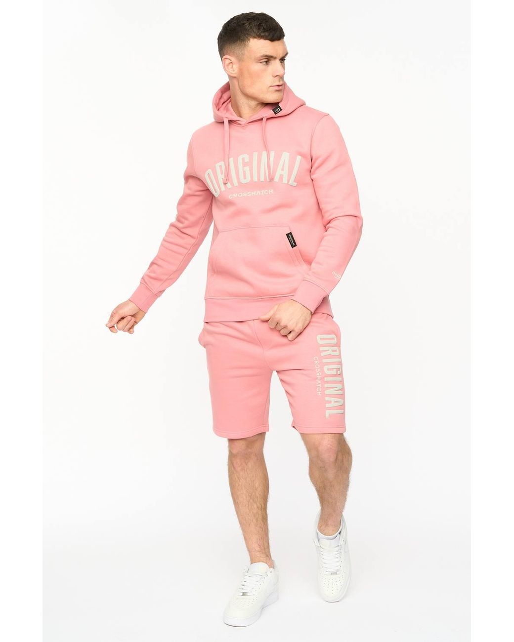 Crosshatch Pink Kensby Overhead Hoodie With Puff Print Branding for men