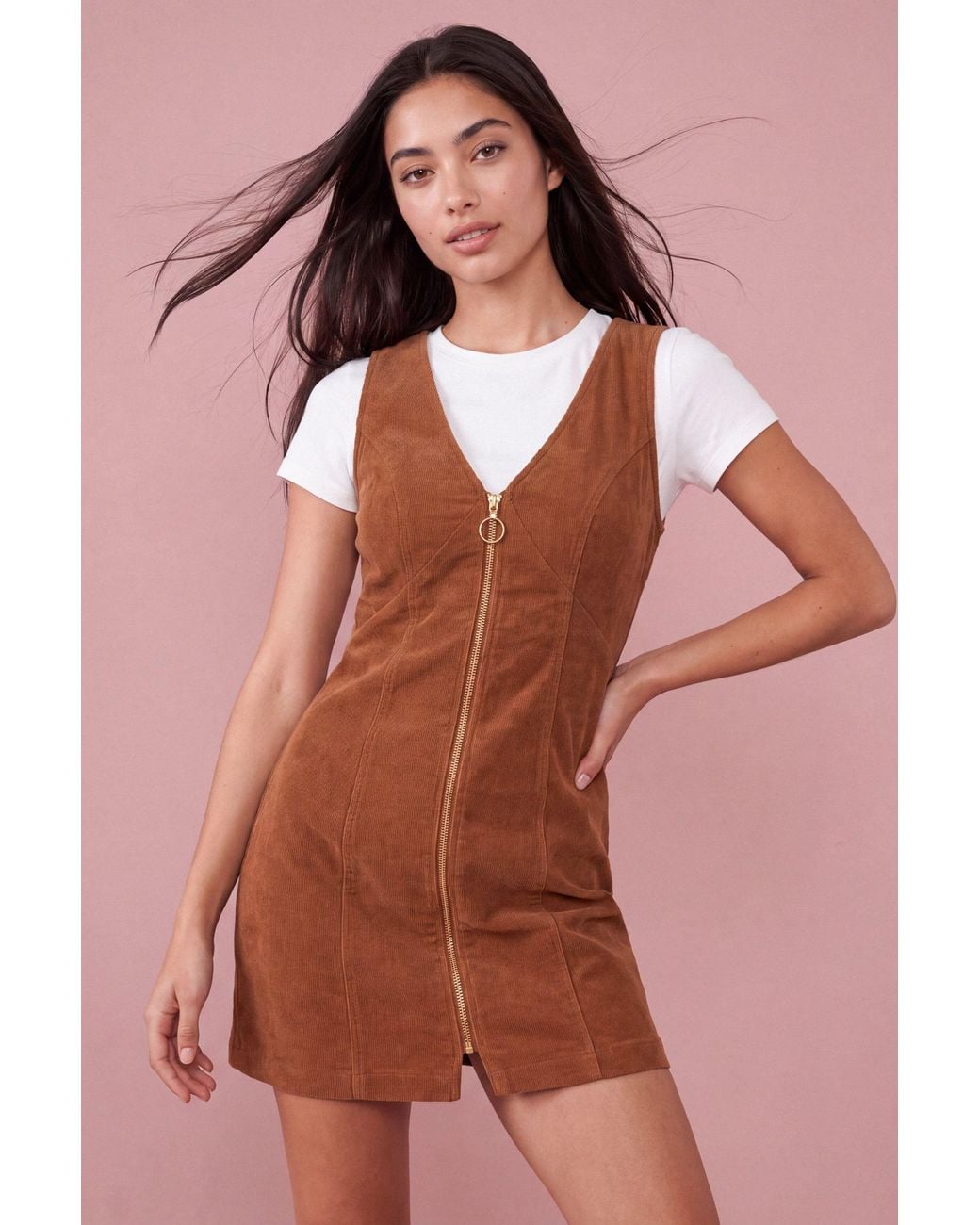 Pink Vanilla Brown Zip Through Cord Dress