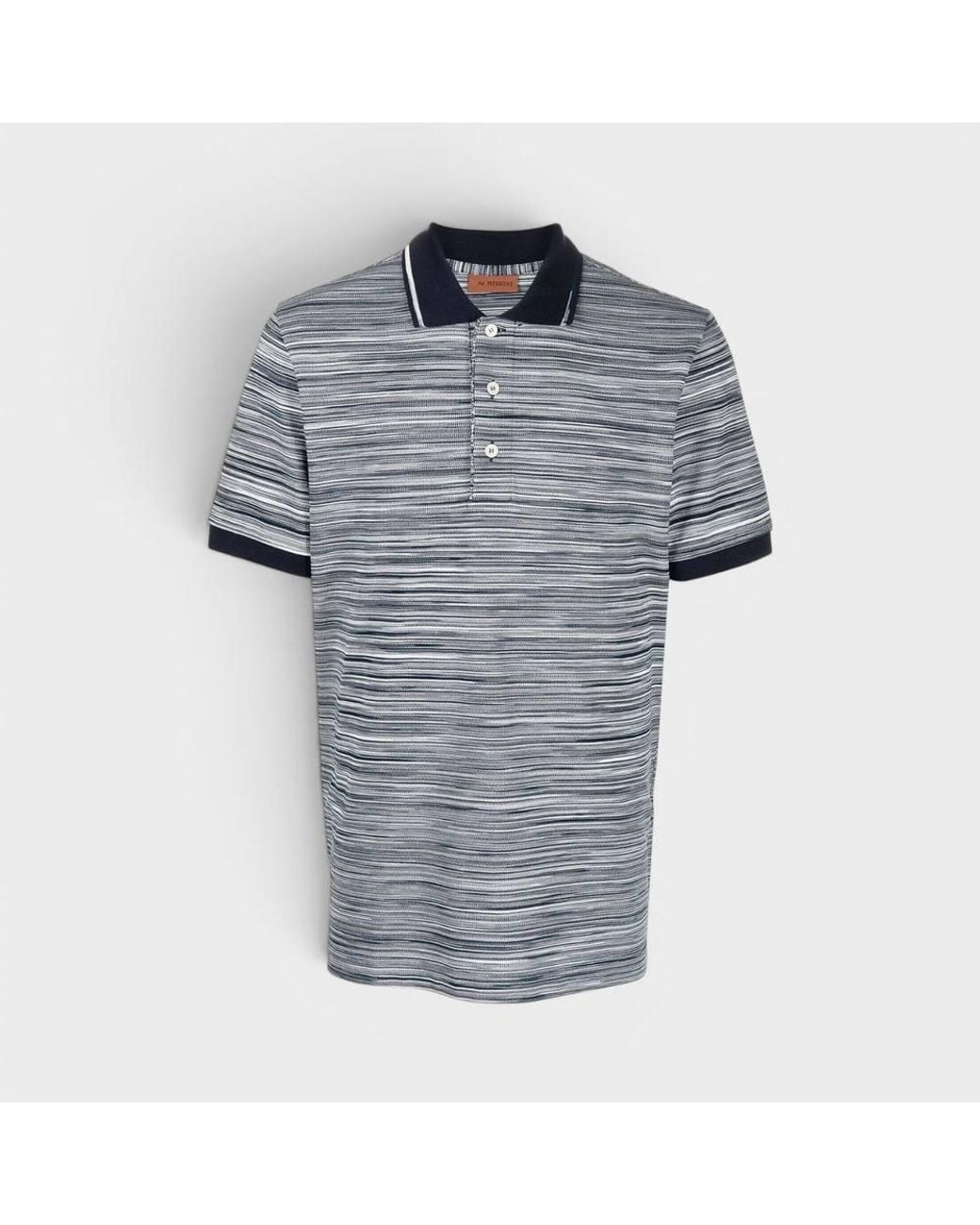 Missoni Gray Striped Contrast Collar Polo Shirt Space Dyed for men