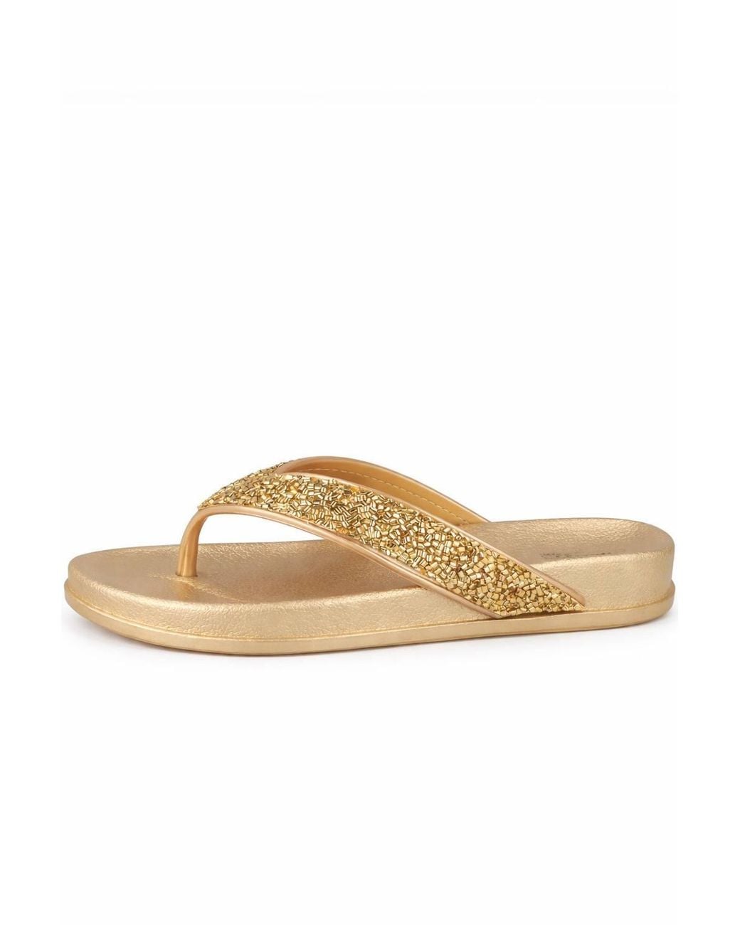 Spot on Metallic Embellished Toe Post Sandal With Cushioned Sole