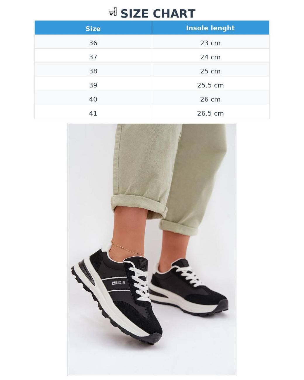 Love Lace Black Big Star Sport Shoes Hi Poly Insole Breathable