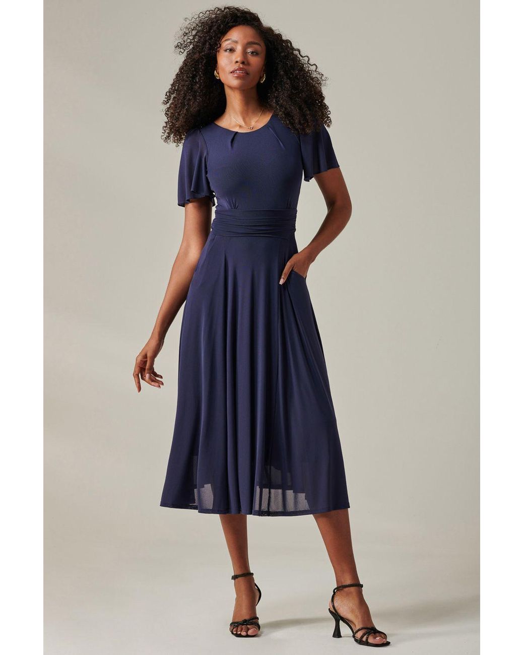 Jolie Moi Blue Ayla Plain Mesh Maxi Dress