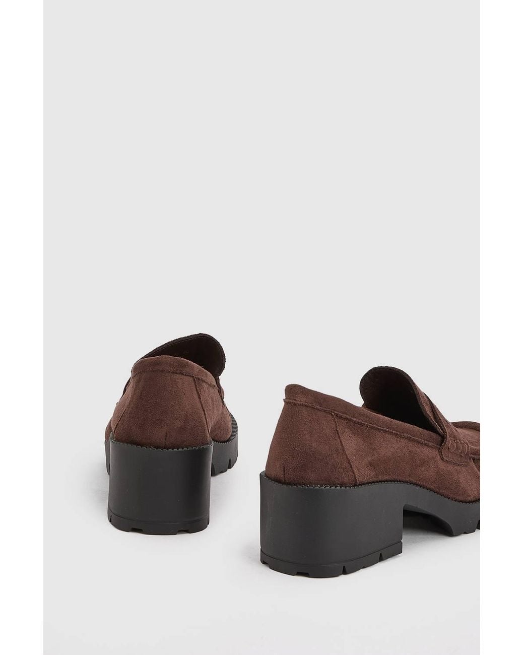 Oasis Brown Nova Ruched Toe Faux Suede Block Heeled Loafers