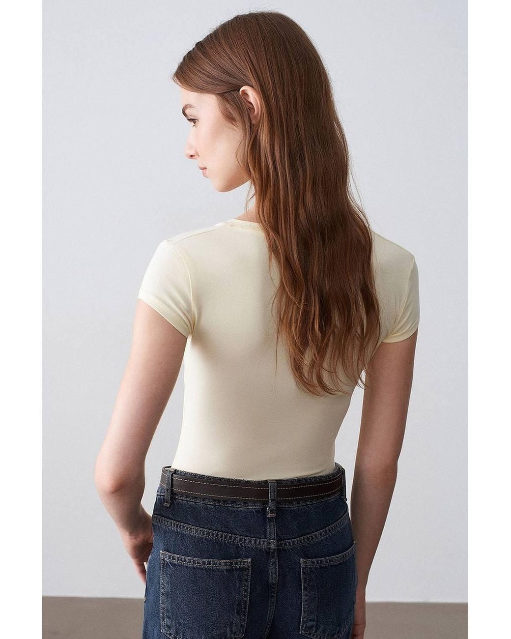 Dilvin Brown Slim Fit V-Neck Jersey Blouse