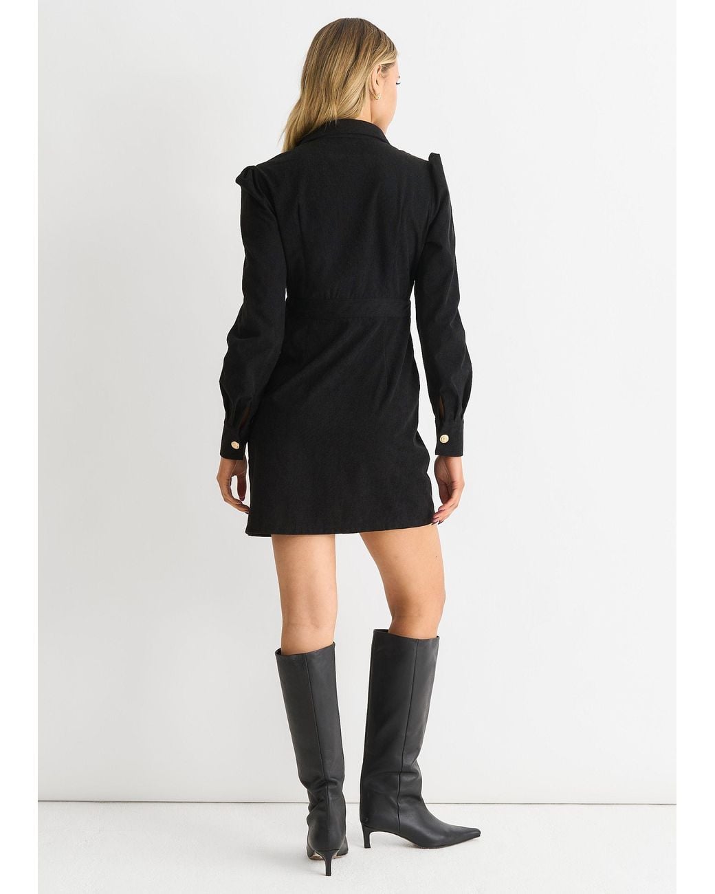 Gini London Black Corduroy Mini Shirt Dress