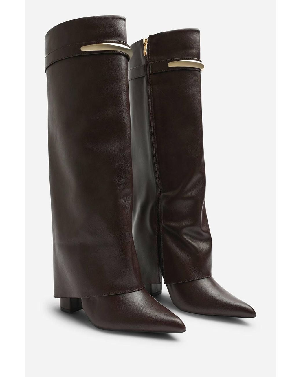 Where's That From Black Nareva Fold Over Shark Block Heel Point Toe Boots With Trim Detail