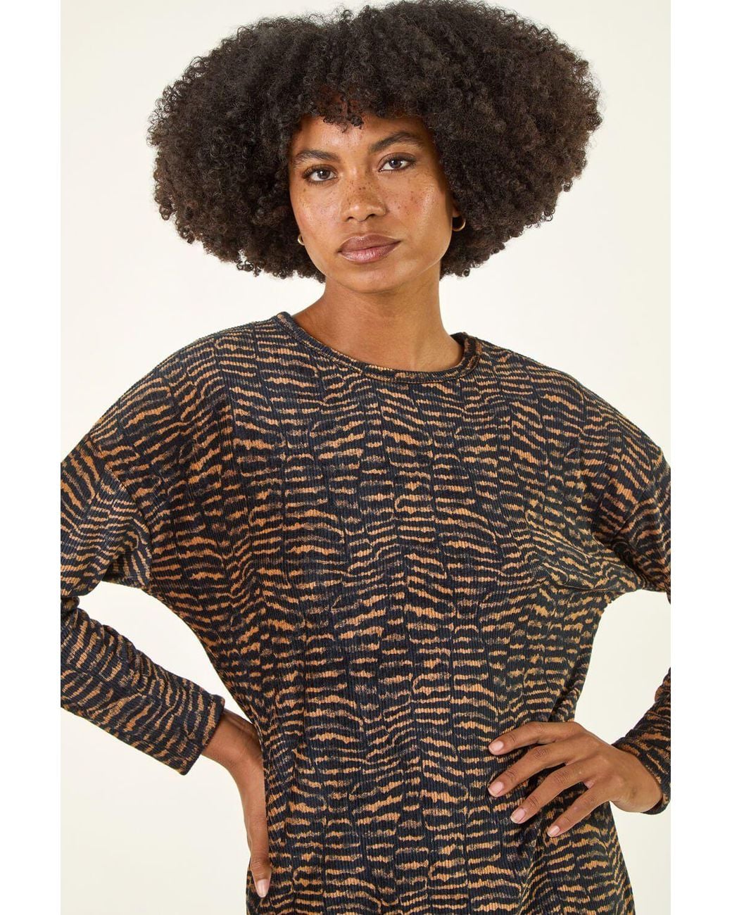 Roman Natural Animal Print Bubble Hem Top