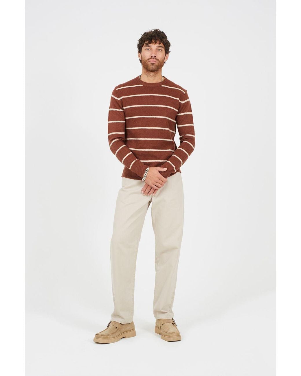 Brave Soul Crew Neck Striped Textured Knit Jumper for men