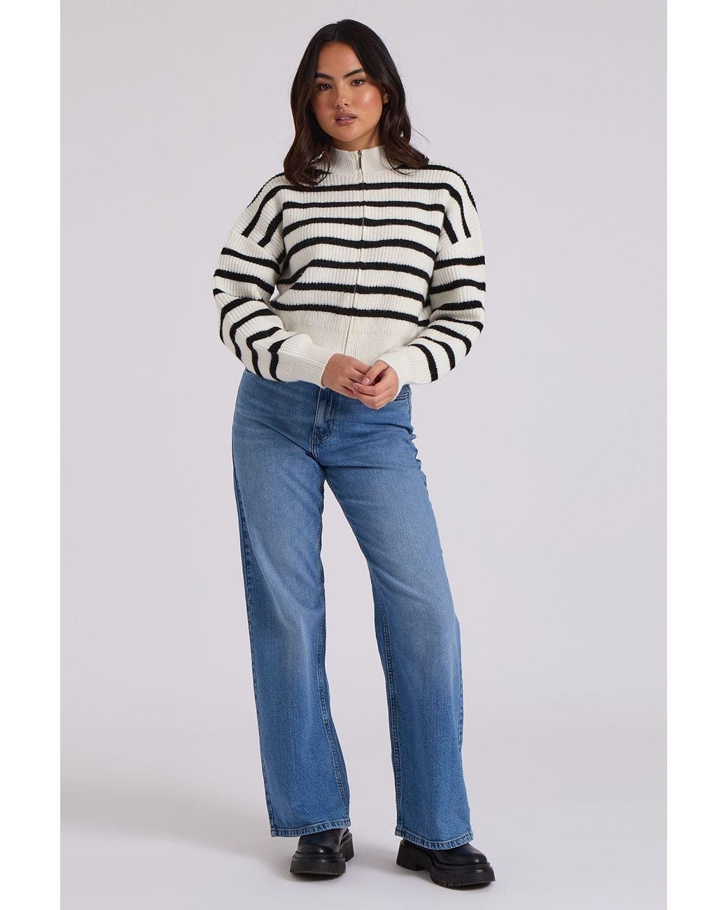 Urban Bliss Blue Ribbed Stripe Zip Cardigan