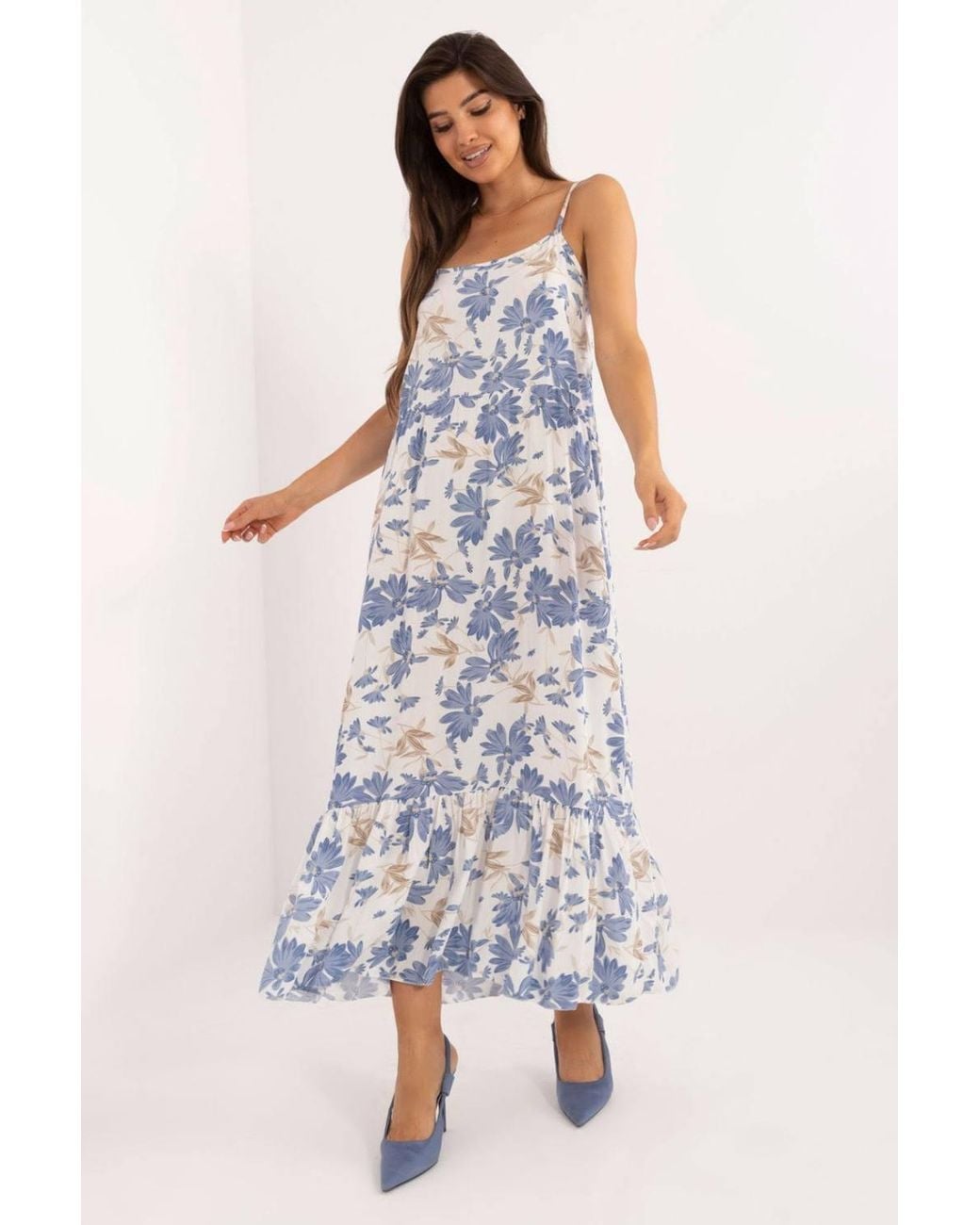 Love Lace White Strapy Flared Midi Floral Viscose Dress