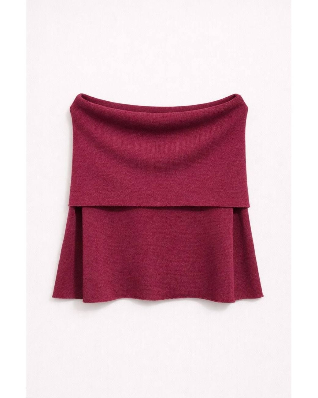 MixRay Red Oversized Ribbed Knitwear Blouse With Madonna Collar
