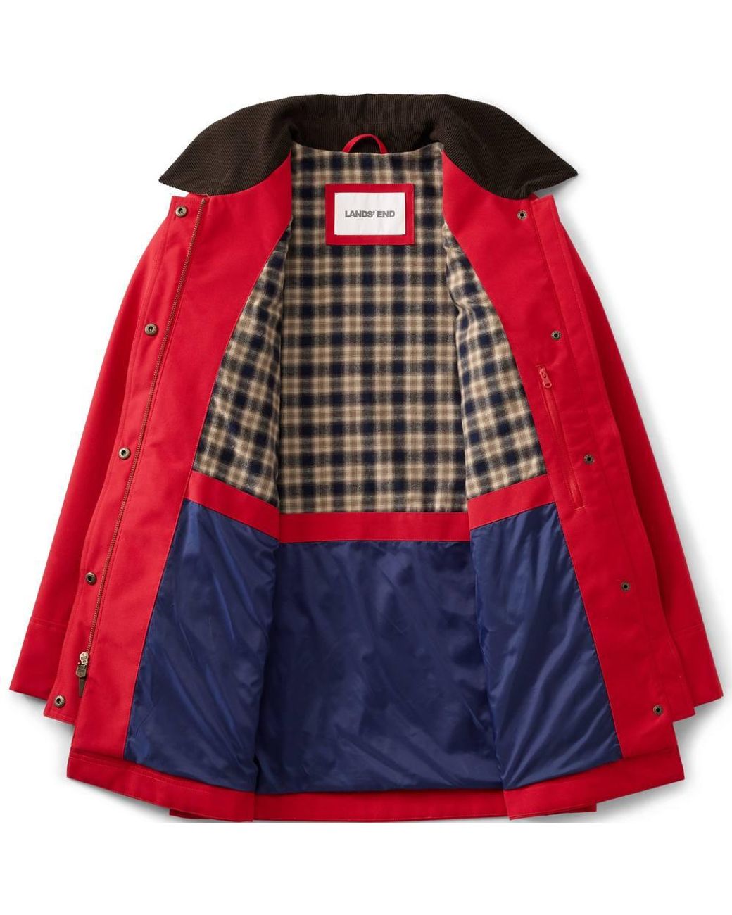 Lands' End Red Waterproof Squall Jacket With Corduroy Collar