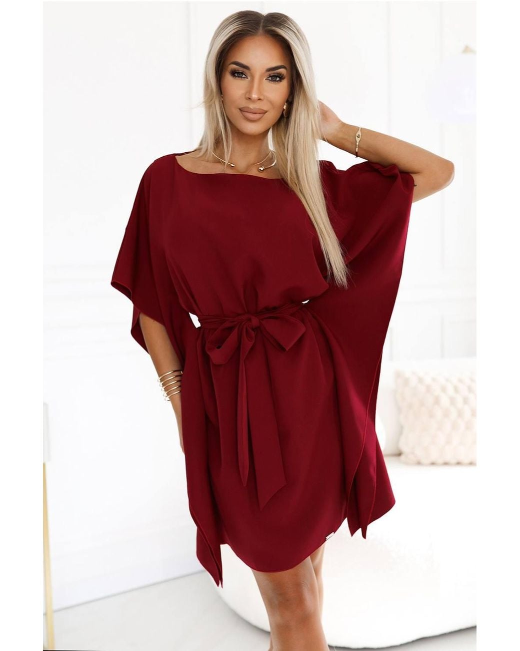 KDMD Red Butterfly Midi Dress With Waist Tie