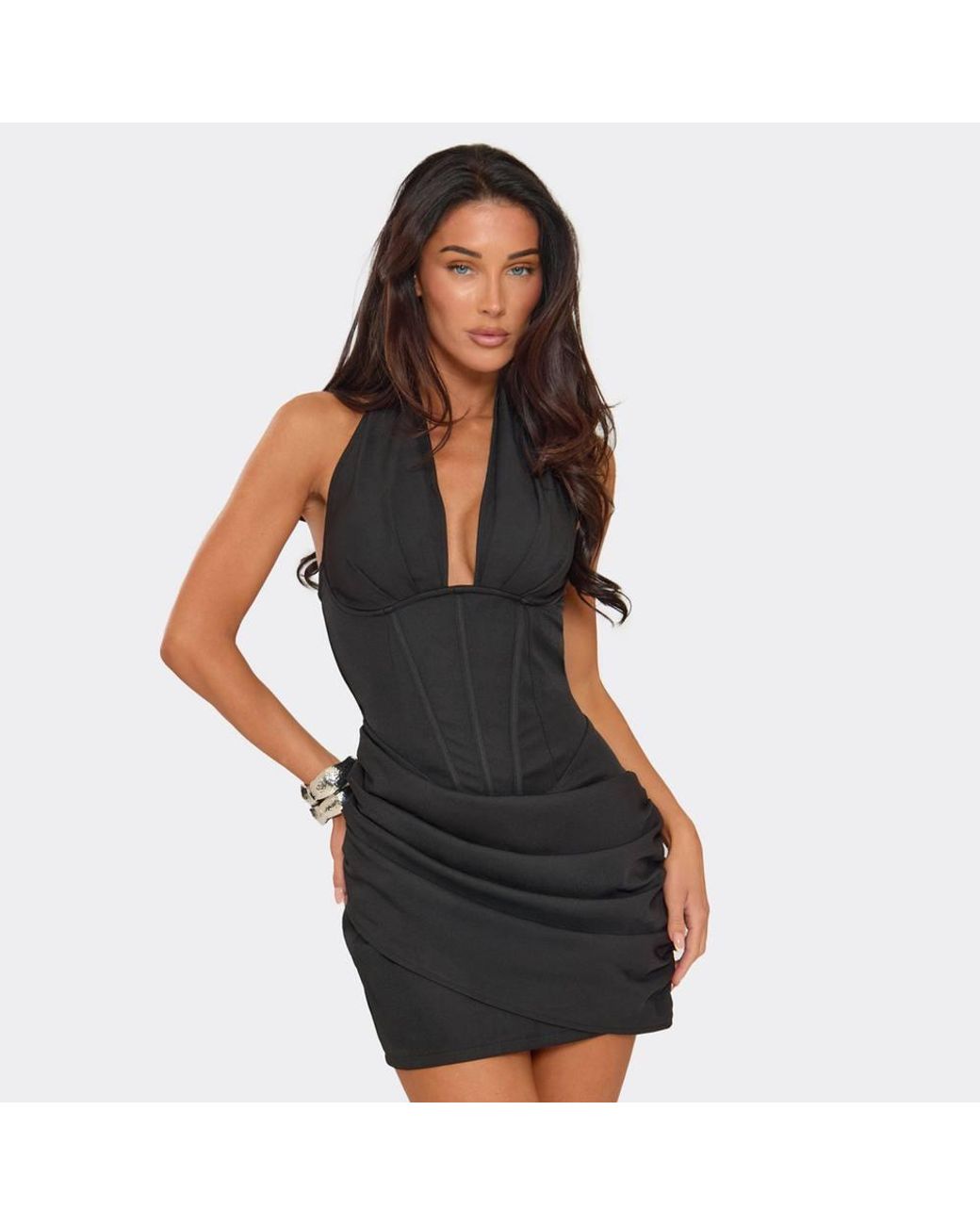 EGO Black Sleeveless Drape Mini Dress
