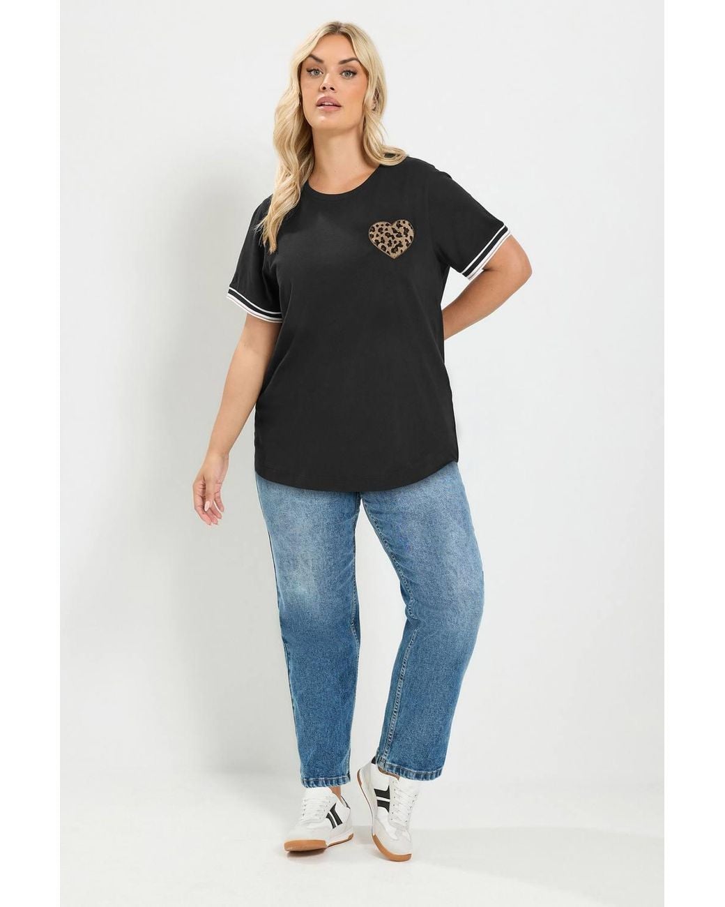 Yours Black Boucle Leopard Heart Tee