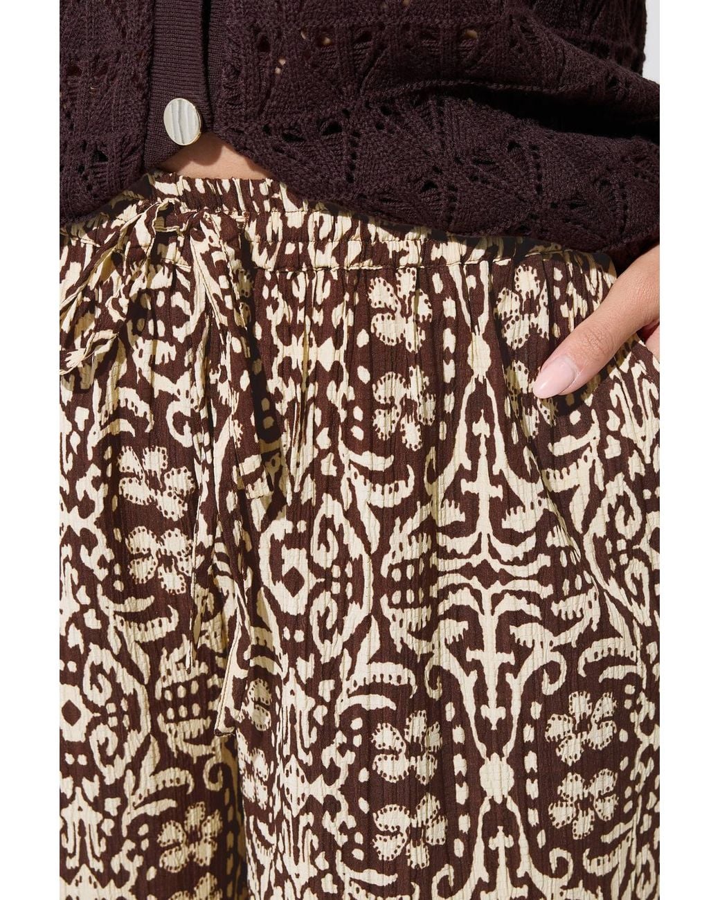 Yours Brown Abstract Wide Leg Trousers