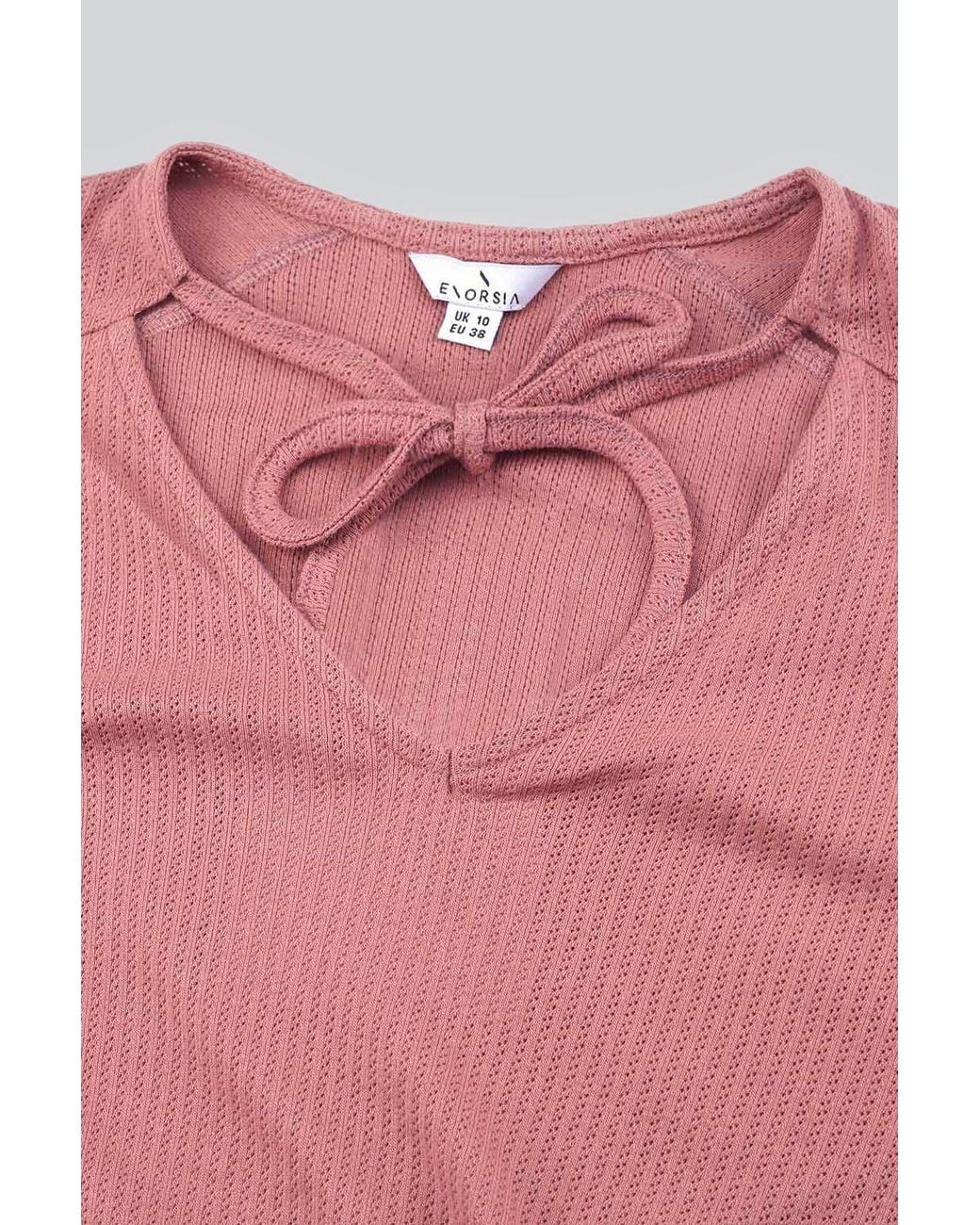 Enorsia Pink Knot Details V-Neck Bell Sleeve Top