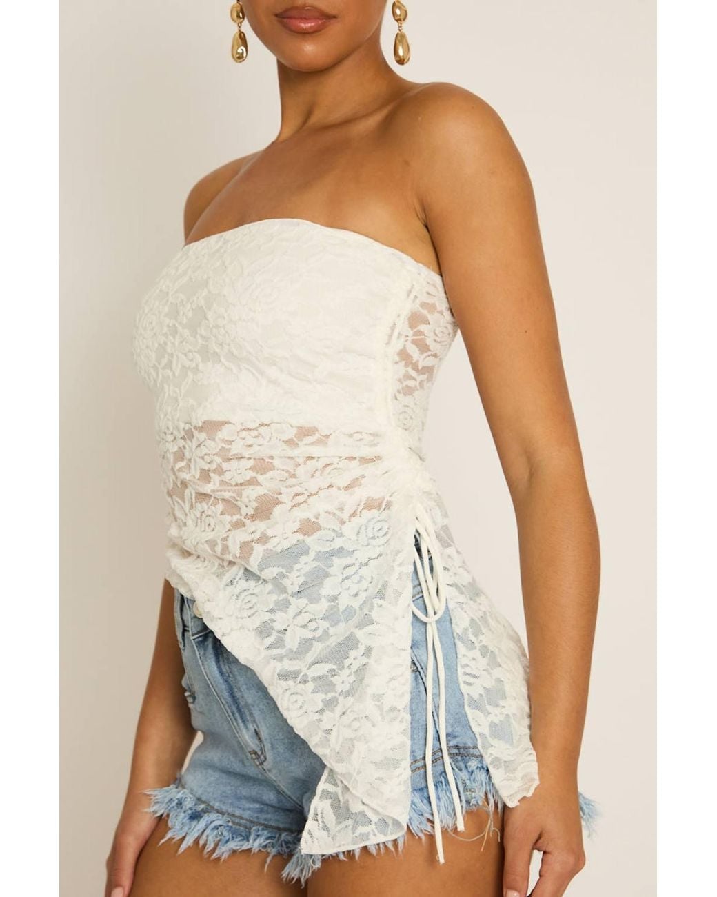 Rebellious Fashion Blue Lace Asymmetric Bandeau Top