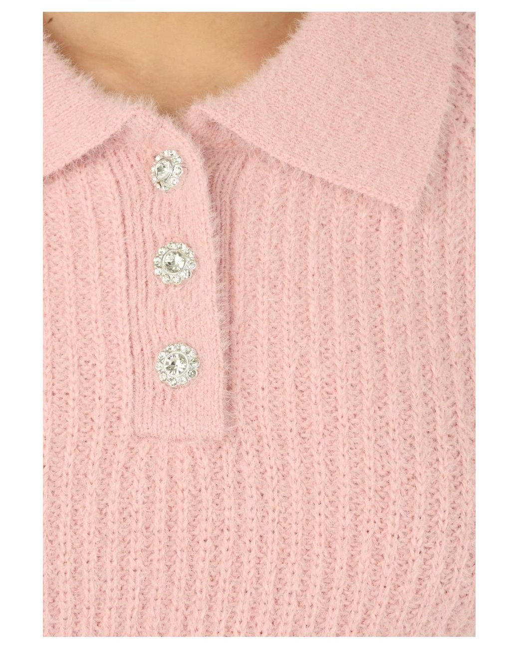 DAMART Pink Cosy Soft-Knit Long Sleeved Polo Collar Jumper With Jewelled Buttons