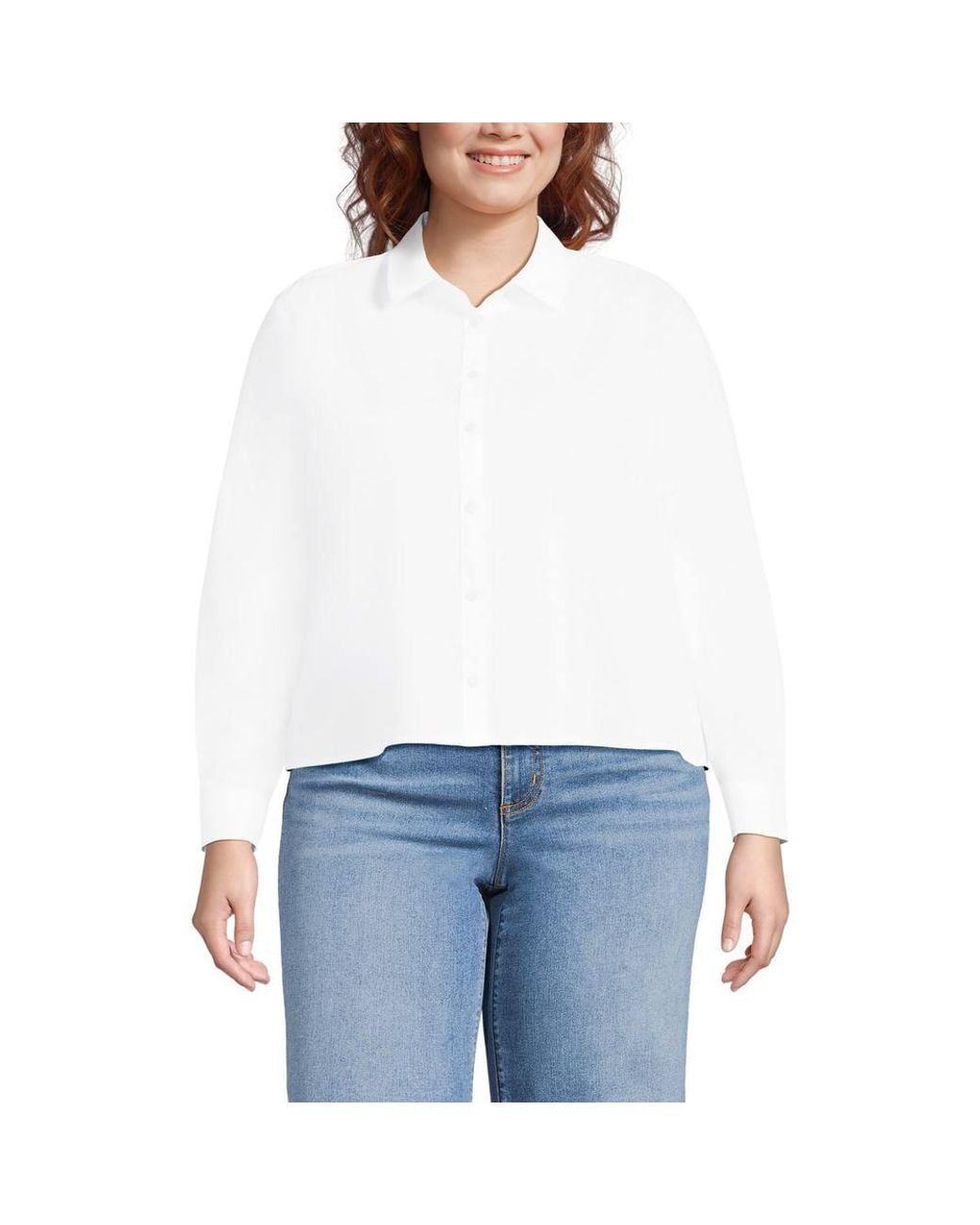 Lands' End White Plus Boxy Cropped Non-Iron Shirt