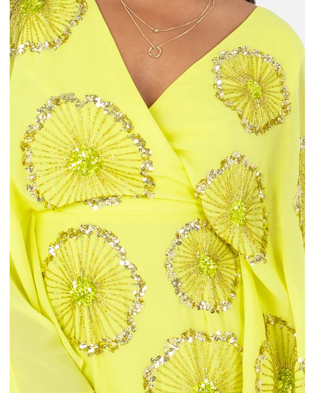 Maya Deluxe Yellow Cape Sleeve Mini Dress