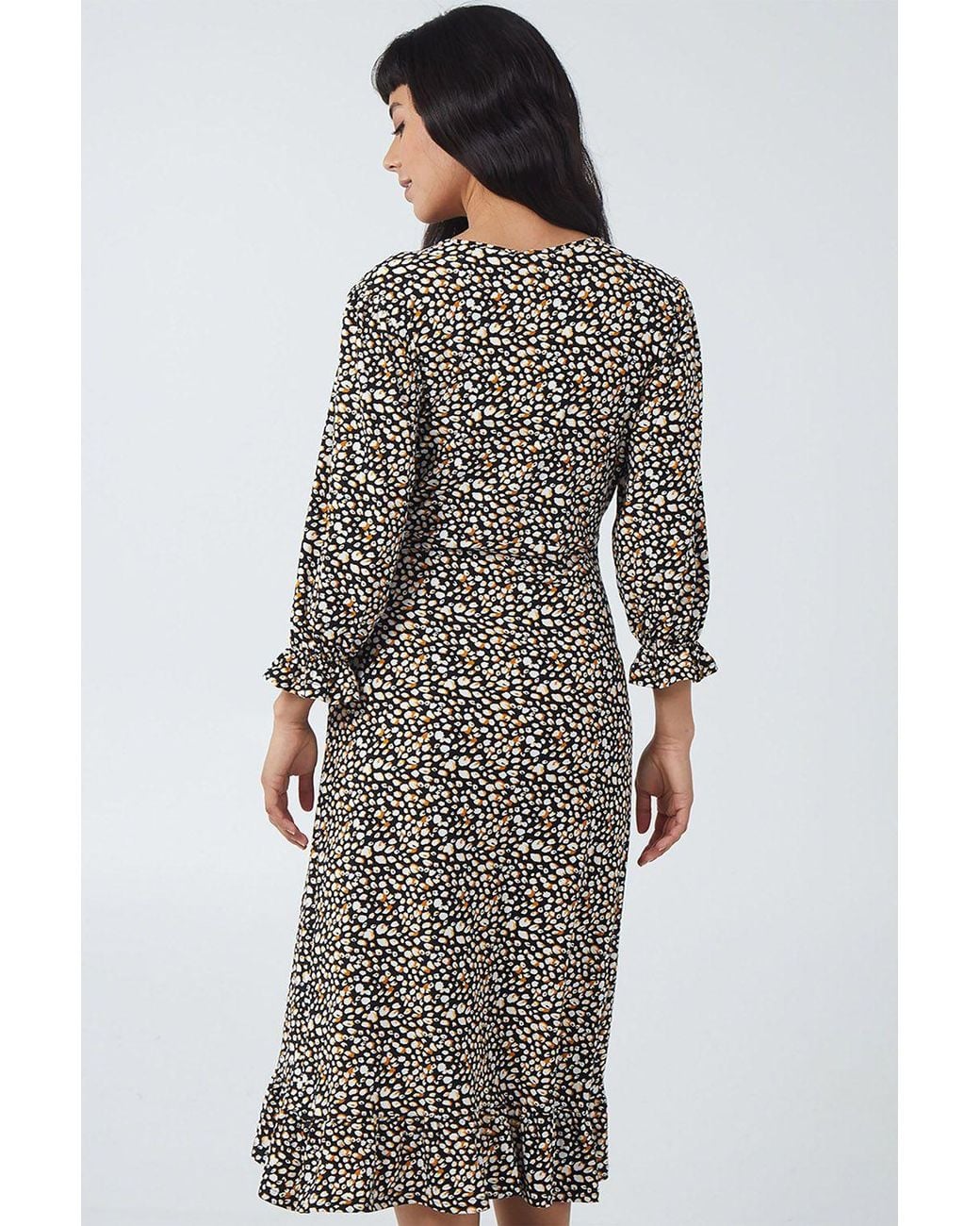 Blue Vanilla Gray Wrap Front Ruched Detail Midi Dress