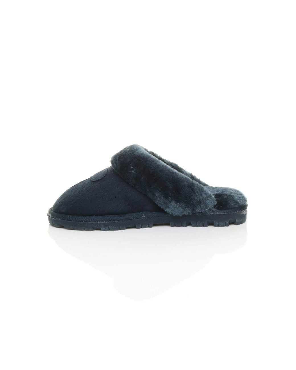 AJVANI Blue Faux Fur Lined Slip On Memory Foam Mules Slippers