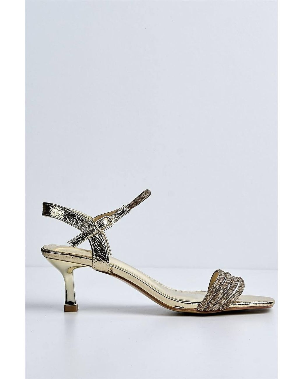 Miss Diva White Haven 4 Diamante Strap Low Heel Anklestrap Sandals