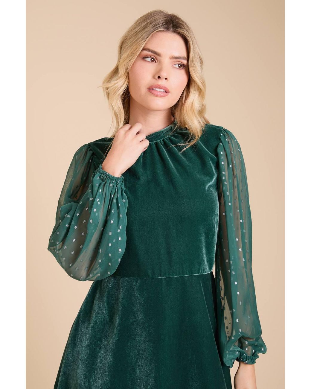 Dorothy Perkins Green Dp Luxe Velvet Metallic Jacquard Sleeve Mini Dress